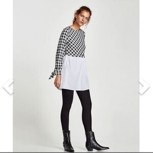 Zara Plaid Block Gingham Black & White Mini Dress